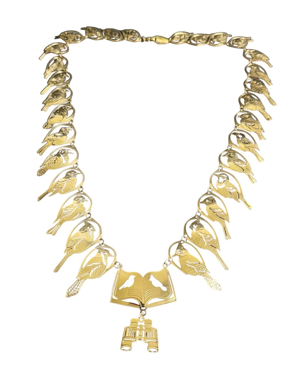 Wild Bryde Field Guide Song Bird Watcher‎ Necklace Gold Tone Rare Vintage 25"